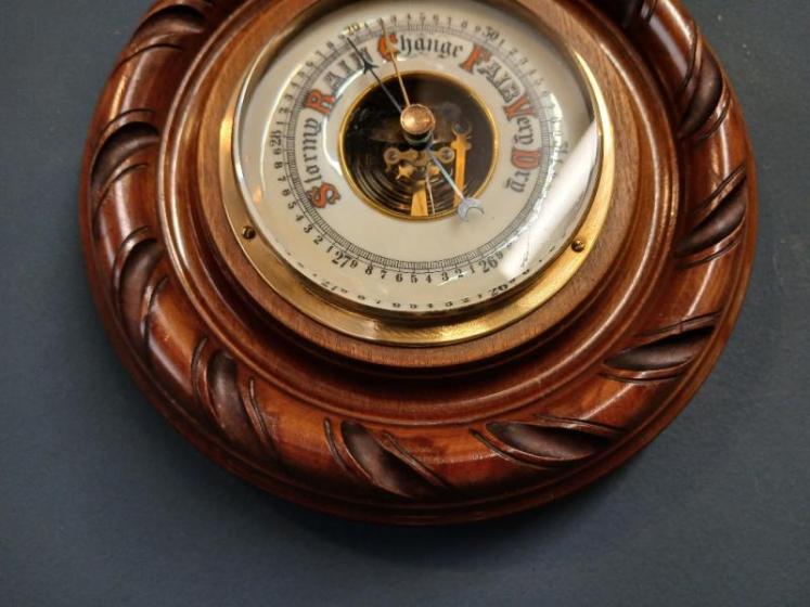 Victorian Turned and Carved Walnut Aneroid Barometer - Image 3