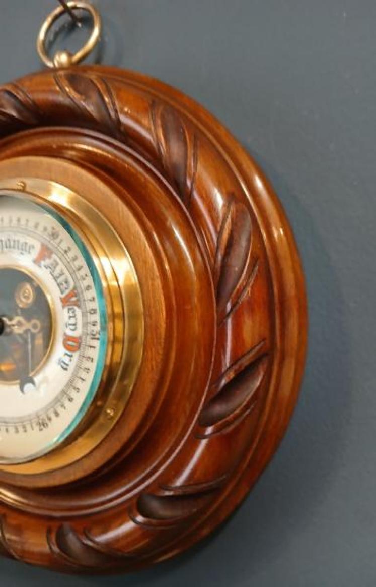 Victorian Turned and Carved Walnut Aneroid Barometer - Image 5