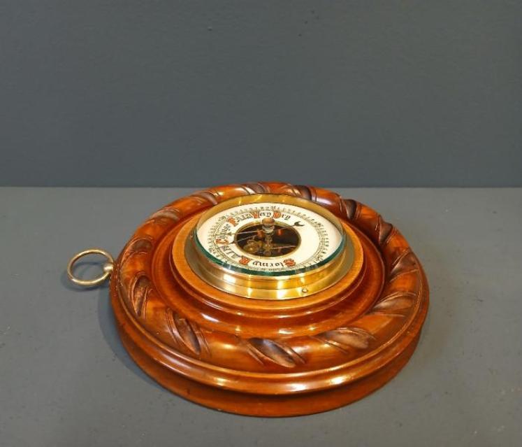 Victorian Turned and Carved Walnut Aneroid Barometer - Image 6