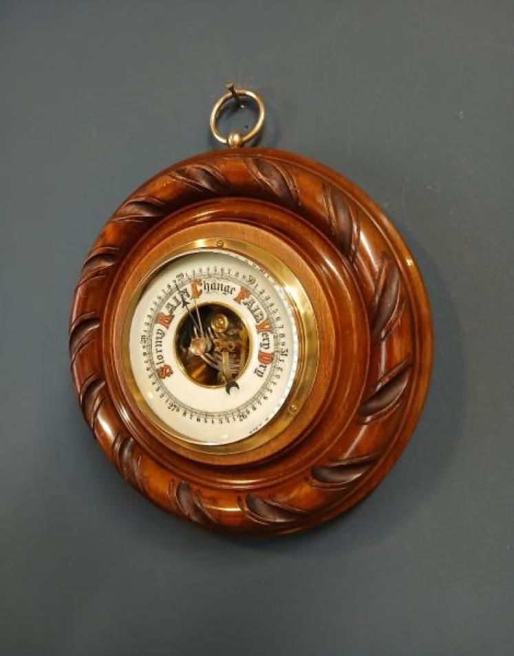 Victorian Turned and Carved Walnut Aneroid Barometer - Image 7