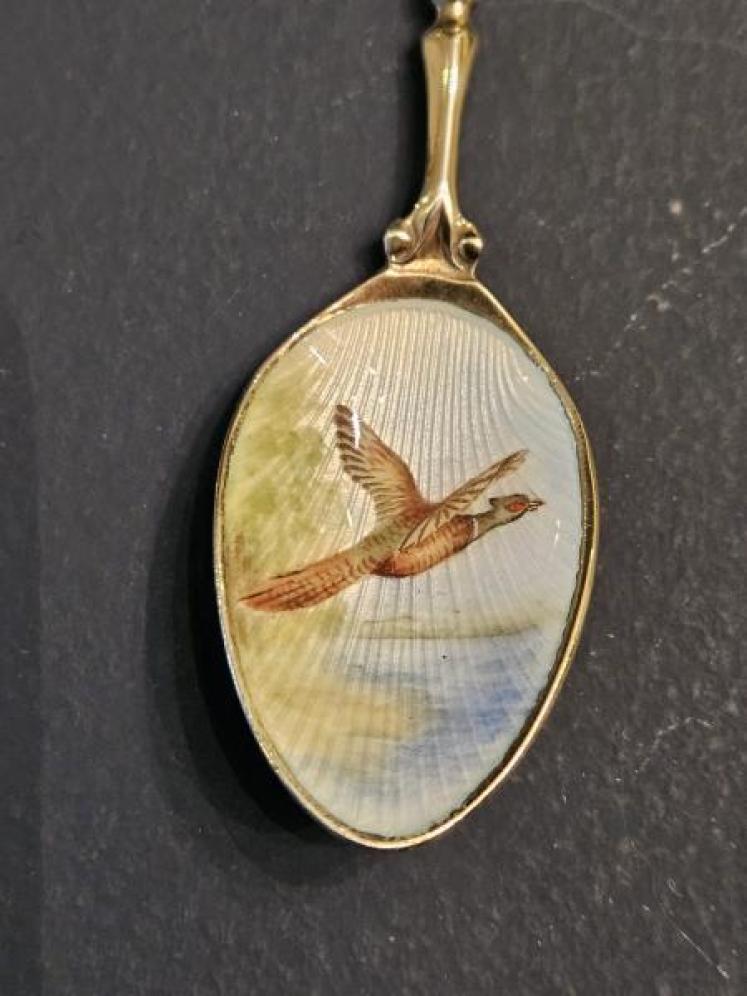 Set of Six Silver Gilt Enamel Game Bird Coffee Spoons - Image 7