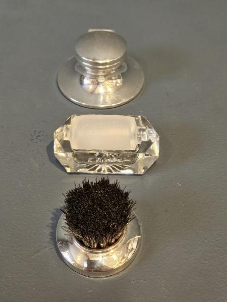 Silver 3 Piece Ink Well Nib Brush and Stamp Moistener Set - Image 2