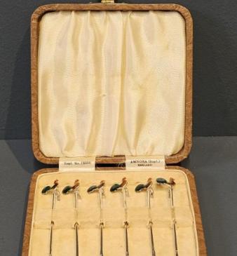 Set of Six Silver and Enamel Cocktail Sticks