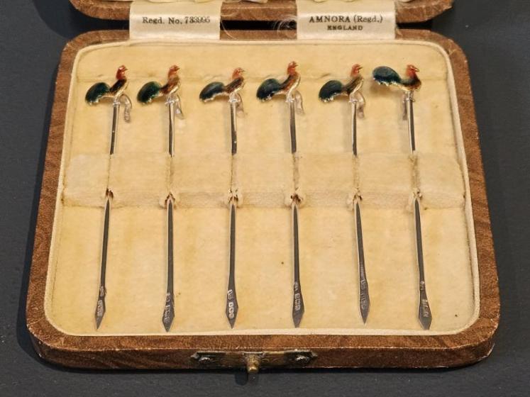Set of Six Silver and Enamel Cocktail Sticks - Image 7