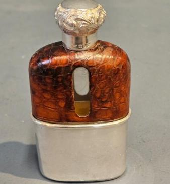 Victorian Silver and Crocodile Skin Hip Flask