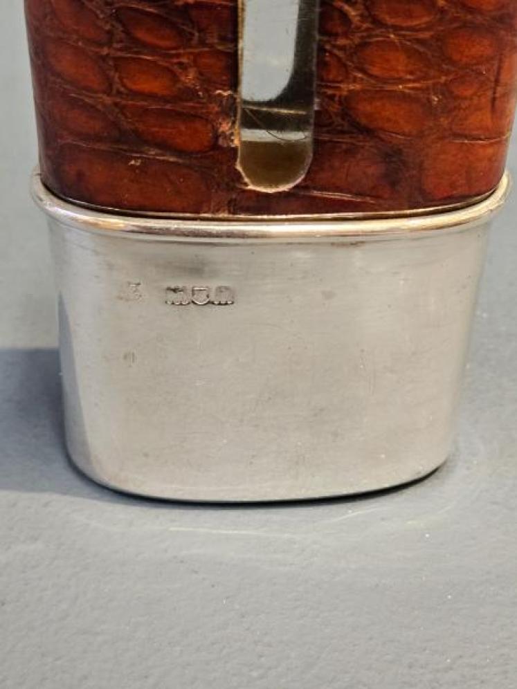 Victorian Silver and Crocodile Skin Hip Flask - Image 6