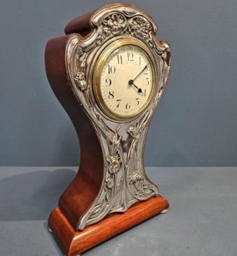 Edwardian Silver Fronted Art Nouveau Mantel Clock