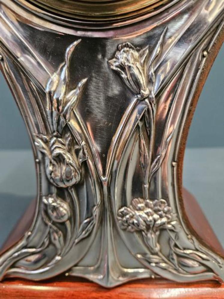 Edwardian Silver Fronted Art Nouveau Mantel Clock - Image 4