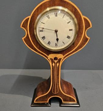 Slim Edwardian Inlaid Mahogany Mantel Clock
