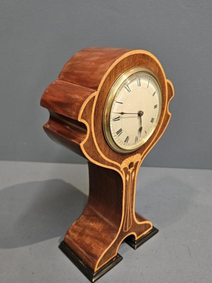 Slim Edwardian Inlaid Mahogany Mantel Clock - Image 2