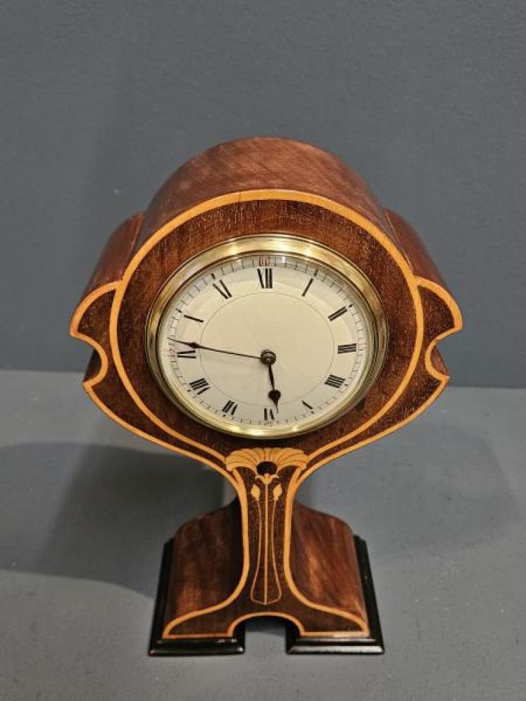 Slim Edwardian Inlaid Mahogany Mantel Clock - Image 4