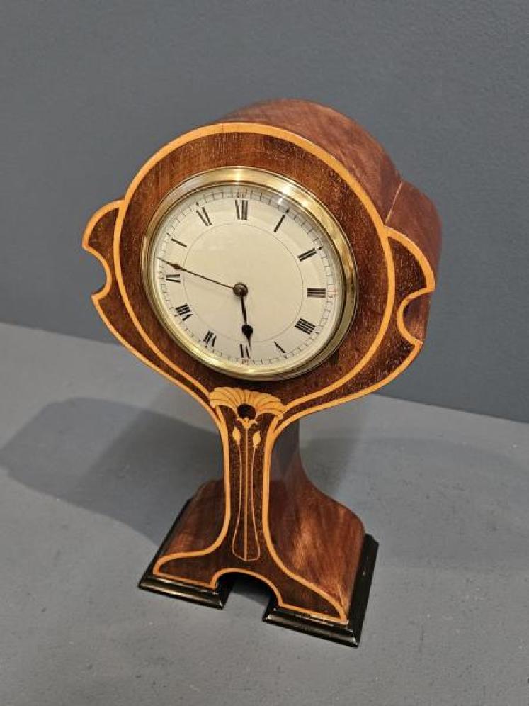 Slim Edwardian Inlaid Mahogany Mantel Clock - Image 6