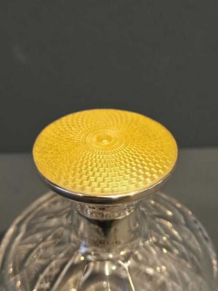 Silver and Yellow Engine Turned Enamel Topped Scent Bottle - Image 2