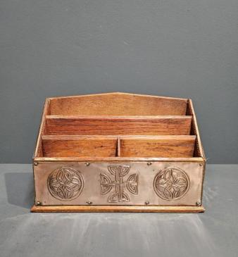 Glasgow School Copper on Oak Letter Rack