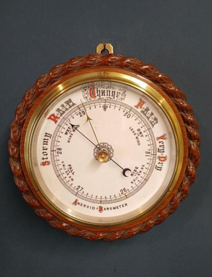 Victorian Oak Rope Twist Ship's Barometer - Image 1
