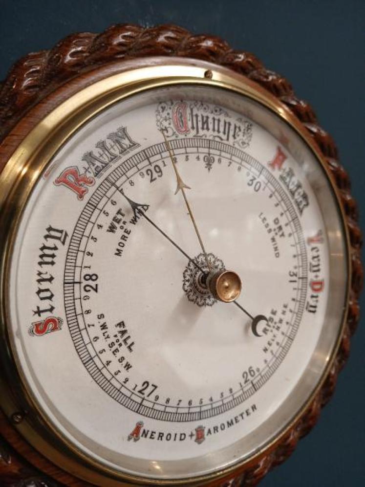 Victorian Oak Rope Twist Ship's Barometer - Image 2