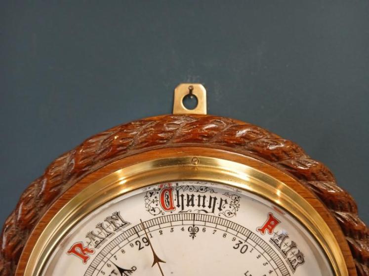 Victorian Oak Rope Twist Ship's Barometer - Image 3