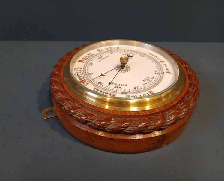 Victorian Oak Rope Twist Ship's Barometer - Image 6