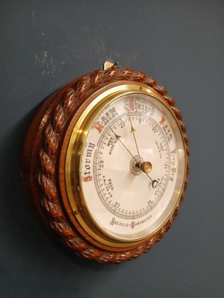 Victorian Oak Rope Twist Ship's Barometer - Image 7