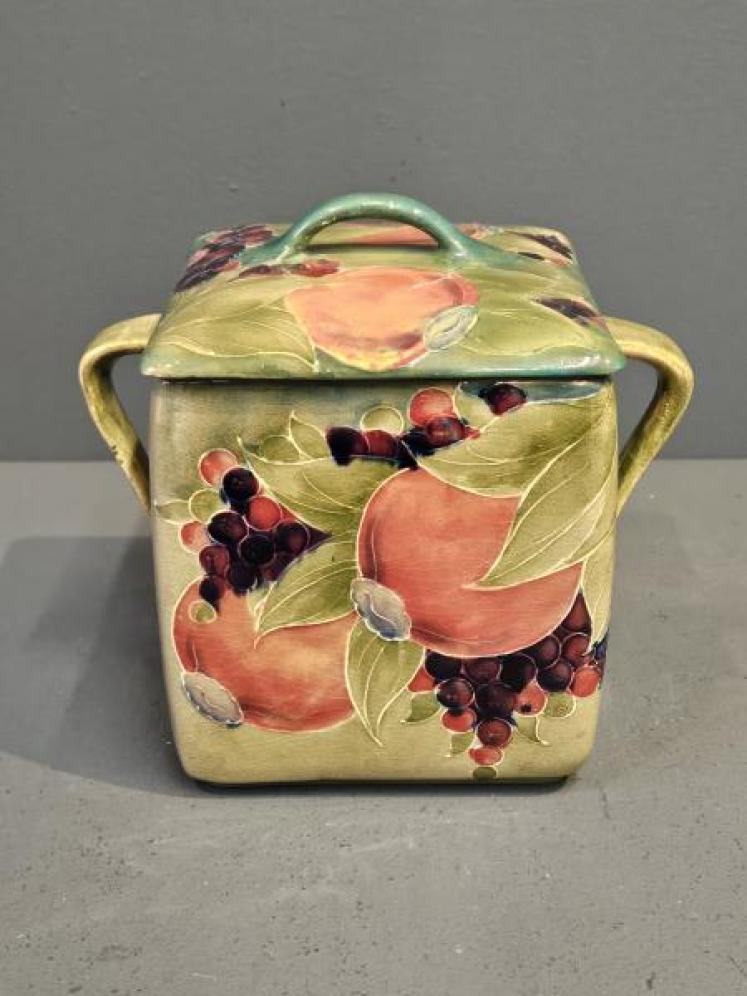 Early Moorcroft Green Pomegranate Twin Handle Biscuit Box and Cover - Image 1
