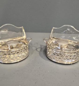 Unusual Matching Pair of Silver and Crystal Ink Wells