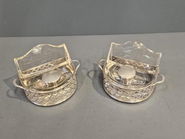 Unusual Matching Pair of Silver and Crystal Ink Wells - Image 2