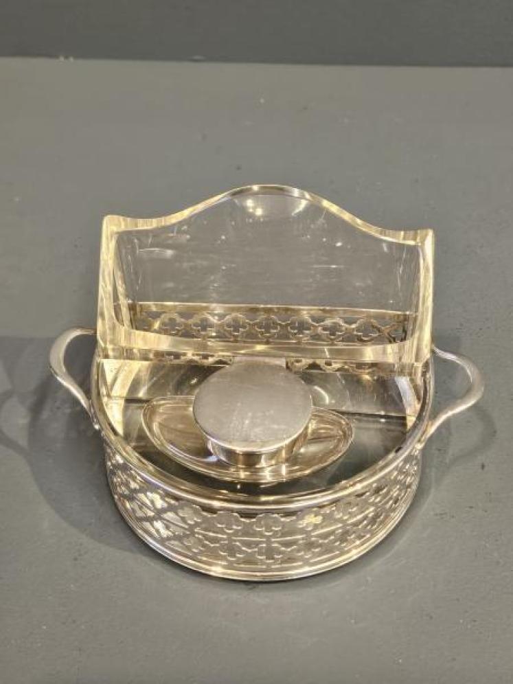 Unusual Matching Pair of Silver and Crystal Ink Wells - Image 3