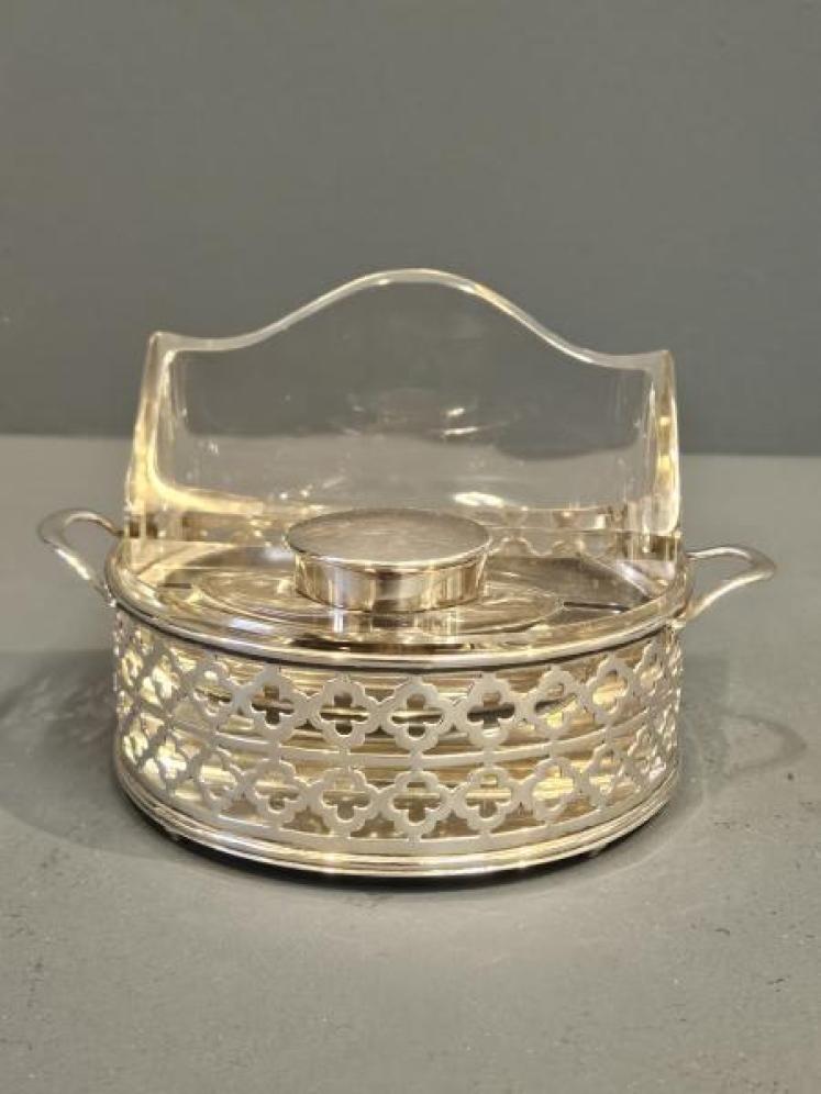 Unusual Matching Pair of Silver and Crystal Ink Wells - Image 4