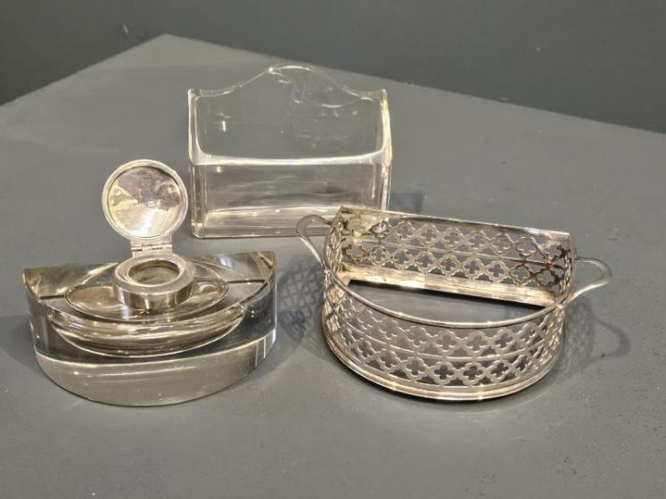 Unusual Matching Pair of Silver and Crystal Ink Wells - Image 5
