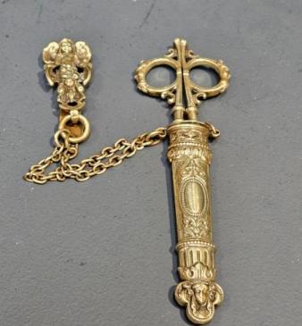 Victorian Brass Scissors and Hanging Sheath
