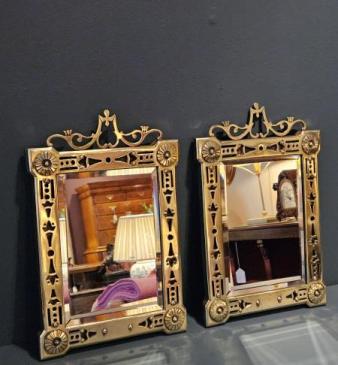 Pair of Small Victorian Brass Framed Mirrors