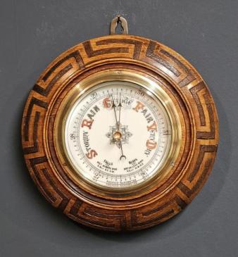 Victorian Oak Geometric Border Barometer