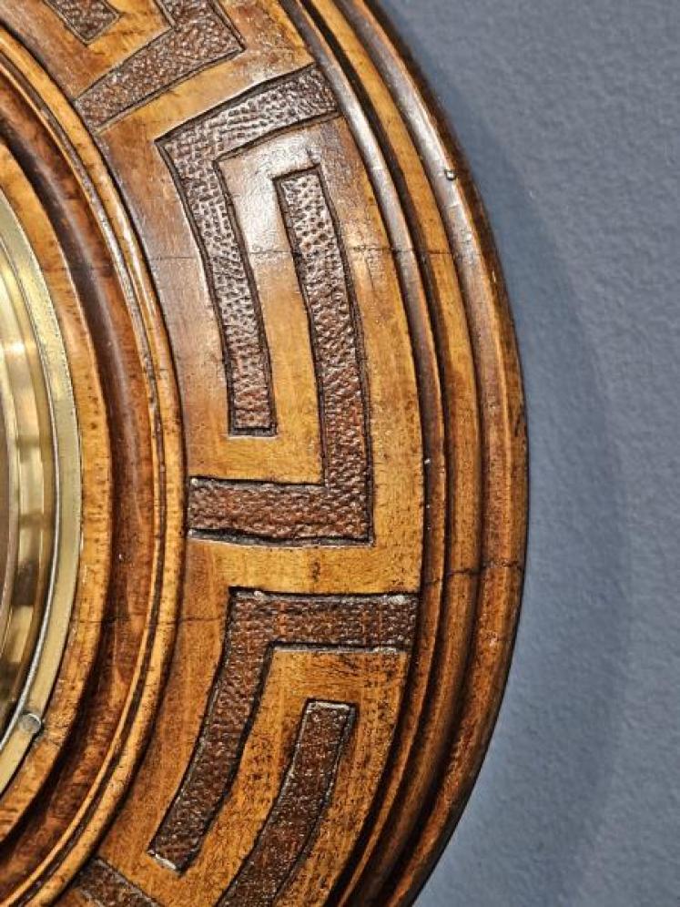 Victorian Oak Geometric Border Barometer - Image 6