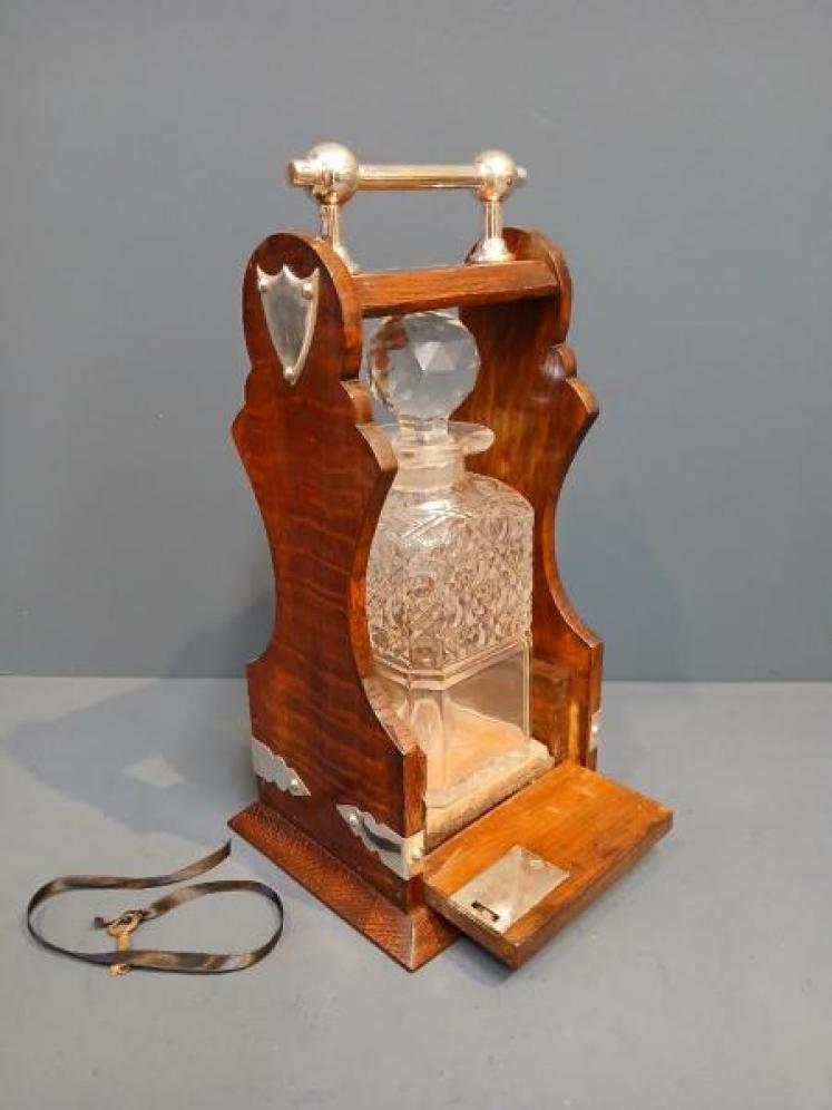 Victorian Single Bottle Oak Cased Tantalus - Image 2