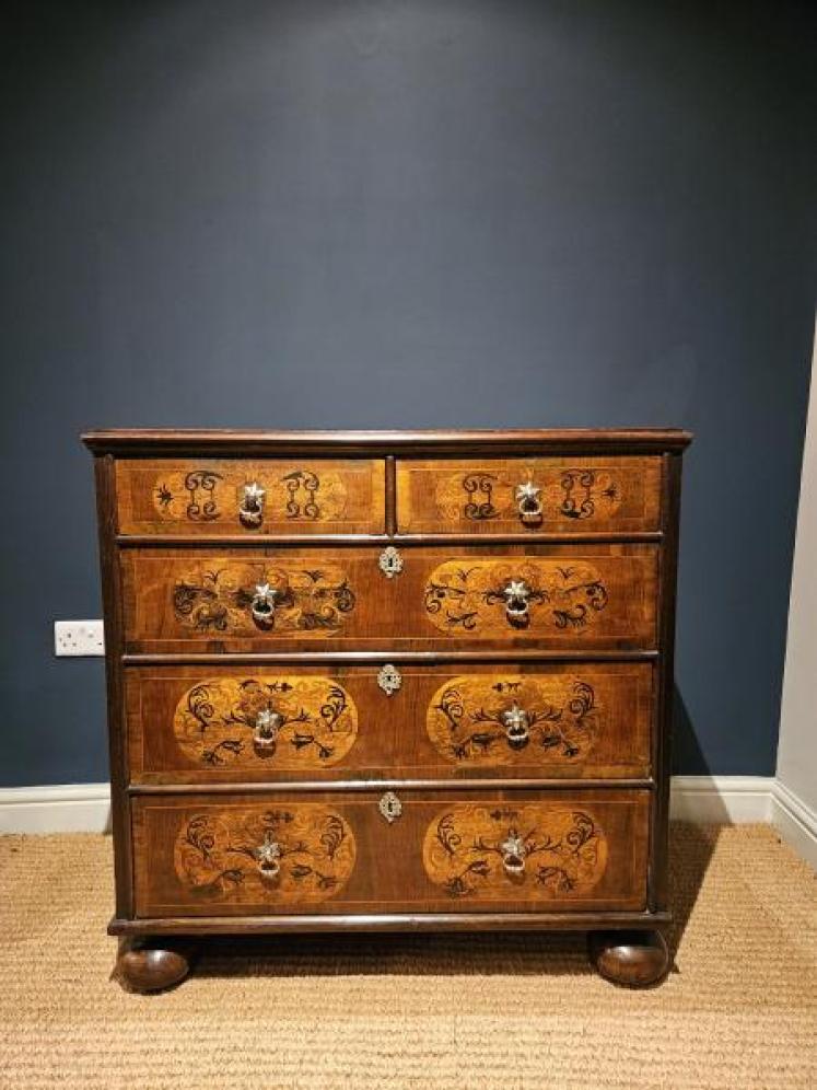 William & Mary Walnut Inlaid Chest of Drawers - Image 1