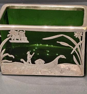 Venetian Silver Overlaid Emerald Green Desk Tidy