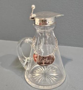 Silver and Crystal Whiskey Noggin and Label 