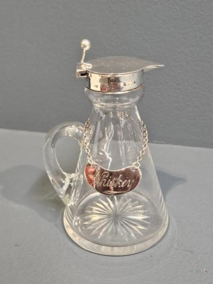 Silver and Crystal Whiskey Noggin and Label  - Image 1