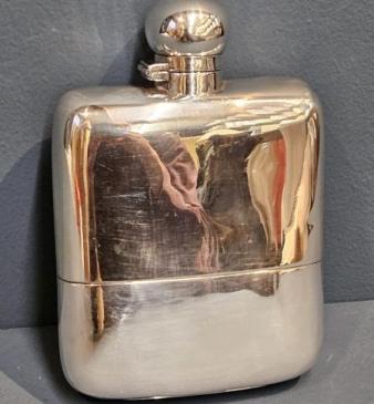 Large Victorian Silver Hip Flask with Drinking Cup