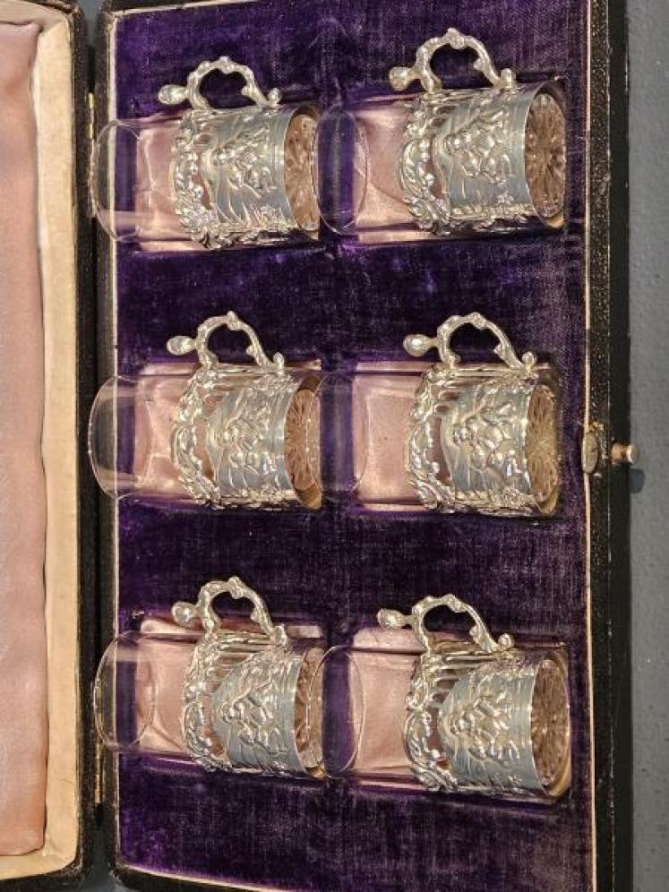 Set of Six Edwardian Silver Mounted Liqueur Glasses by William Comyns - Image 7