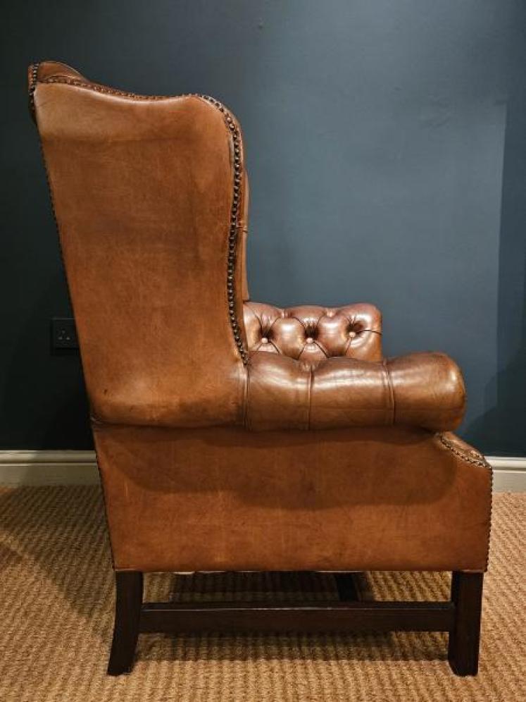 1920's Tan Hide Wing Back Arm Chair  - Image 2