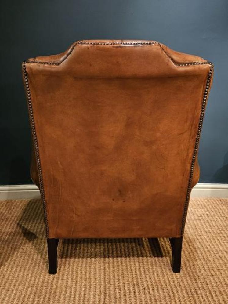 1920's Tan Hide Wing Back Arm Chair  - Image 4