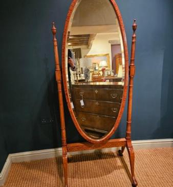 Late Victorian Inlaid Satinwood Cheval Mirror 