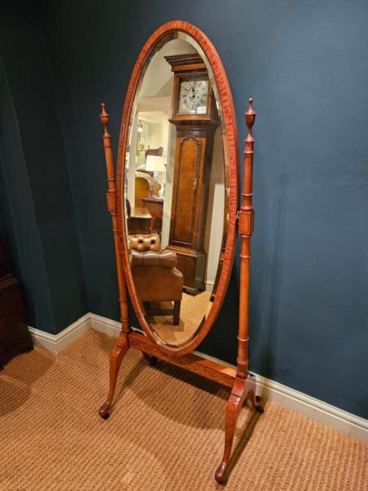 Late Victorian Inlaid Satinwood Cheval Mirror  - Image 2