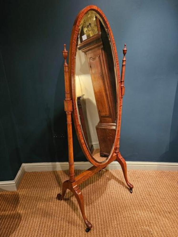 Late Victorian Inlaid Satinwood Cheval Mirror  - Image 7