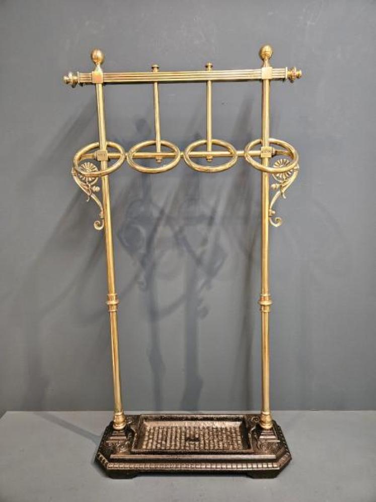 Outstanding Arts and Crafts Brass and Cast Iron Stick Stand - Image 4