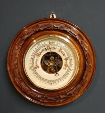 Victorian Walnut Skeletonised Aneroid Barometer