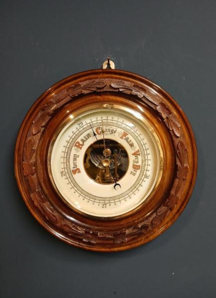 Victorian Walnut Skeletonised Aneroid Barometer - Image 1