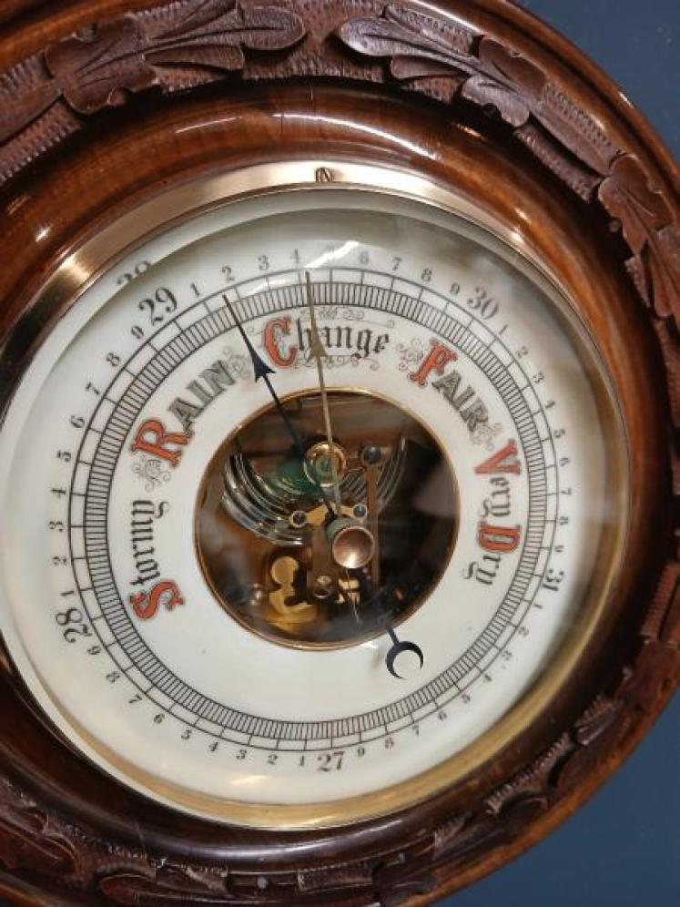 Victorian Walnut Skeletonised Aneroid Barometer - Image 4