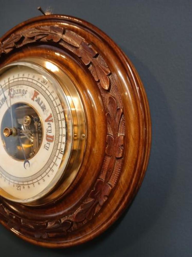 Victorian Walnut Skeletonised Aneroid Barometer - Image 5